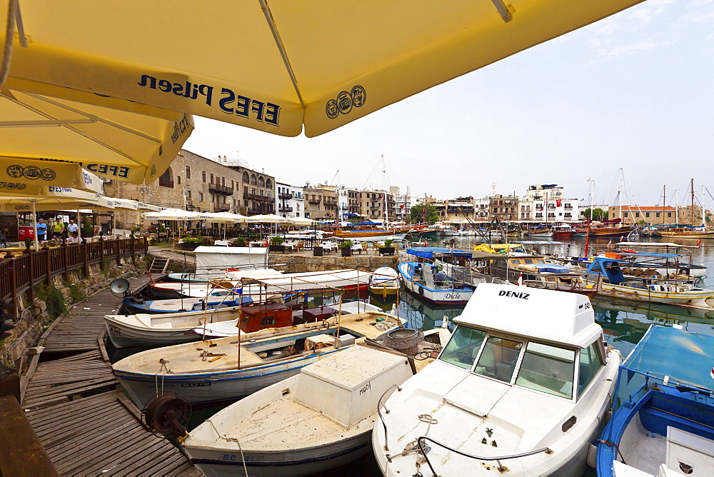 View of the port of the town of Kyrenia, Northern Cyprus, Cyprus, Turkey, Europe