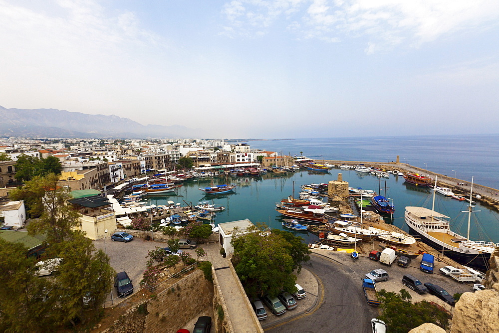 View of the port of the town of Kyrenia, Northern Cyprus, Cyprus, Turkey, Europe