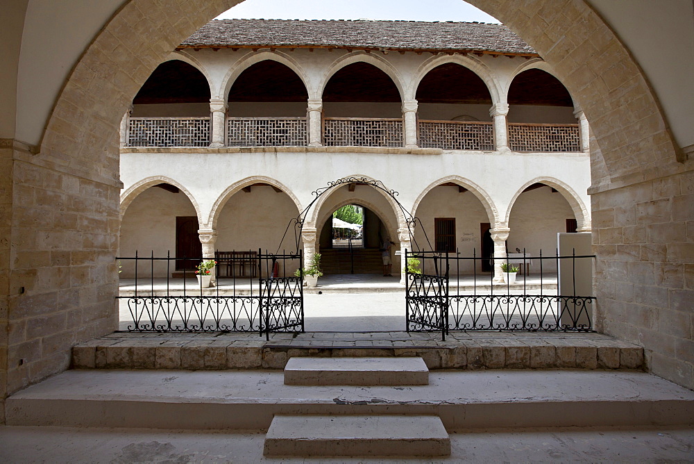 Cloister of the monastery church Timiou Stavro, Omodos, Troodos Mountains, Central Cyprus