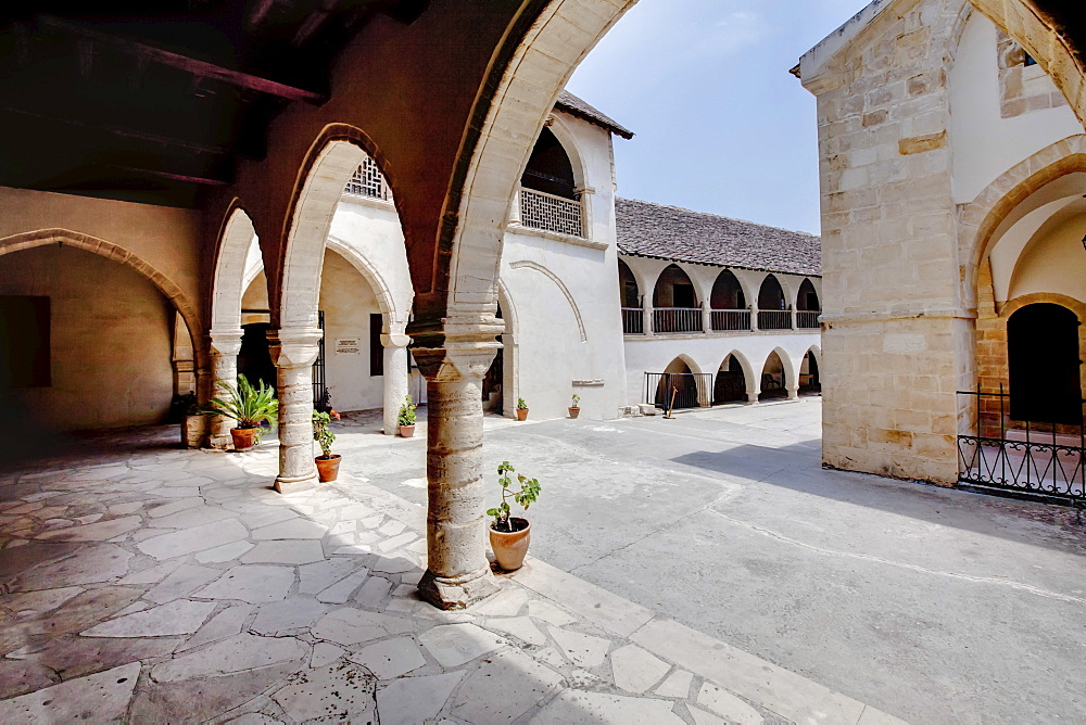 Cloister of the monastery church Timiou Stavro, Omodos, Troodos Mountains, Central Cyprus