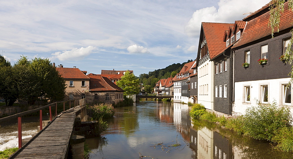 Old town with river Hasslach, Kronach, Upper Franconia, Bavaria, Germany, Europe