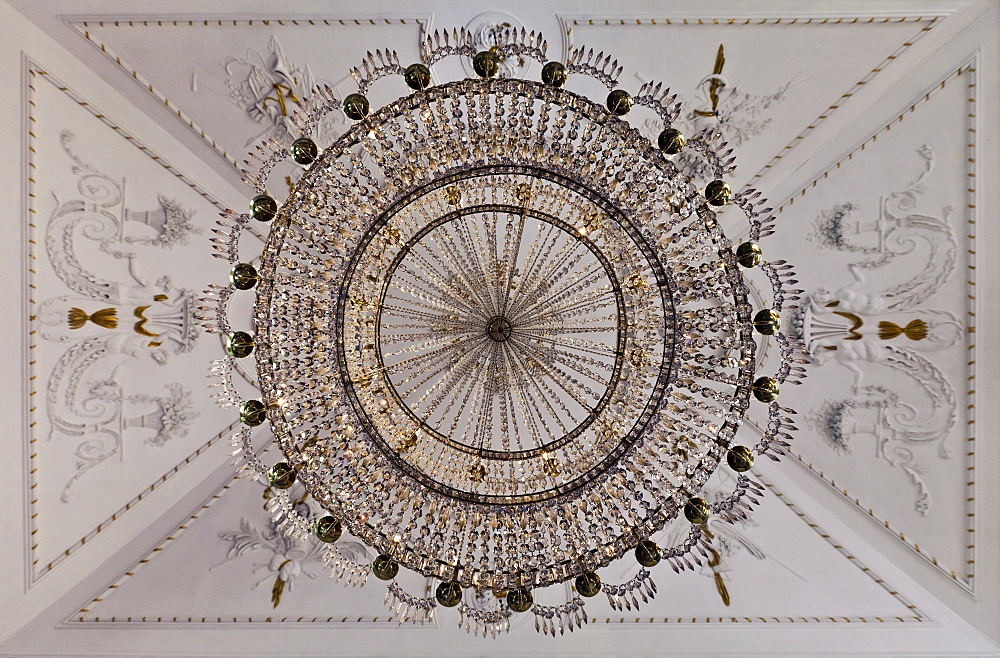 Chandelier from below, Schloss Fantaisie Palace, Bayreuth, Upper Franconia, Bavaria, Germany, Europe