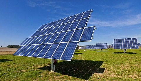 Solar farm, outdoor plant, solar modules, solar power, Naturpark Altmuehltal nature park, Bavaria, Germany, Europe