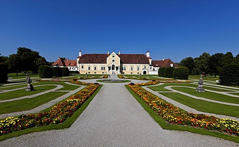 View of the Altes Schloss Schleissheim castle with castle gardens, Oberschleissheim near Munich, Upper Bavaria, Bavaria, Germany, Europe