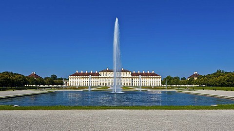 View of the Neues Schloss Schleissheim castle with castle gardens, Oberschleissheim near Munich, Upper Bavaria, Bavaria, Germany, Europe