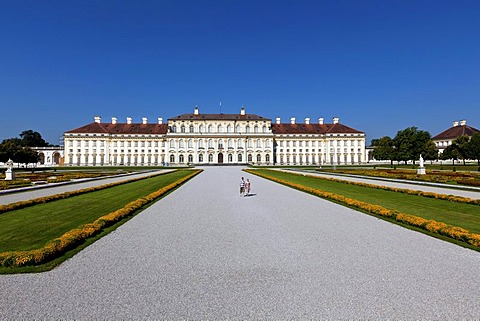 View of the Neues Schloss Schleissheim castle with castle gardens, Oberschleissheim near Munich, Upper Bavaria, Bavaria, Germany, Europe