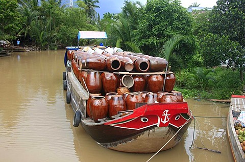 Cargo ship, Mekong delta, South Vietnam, Vietnam, Asia