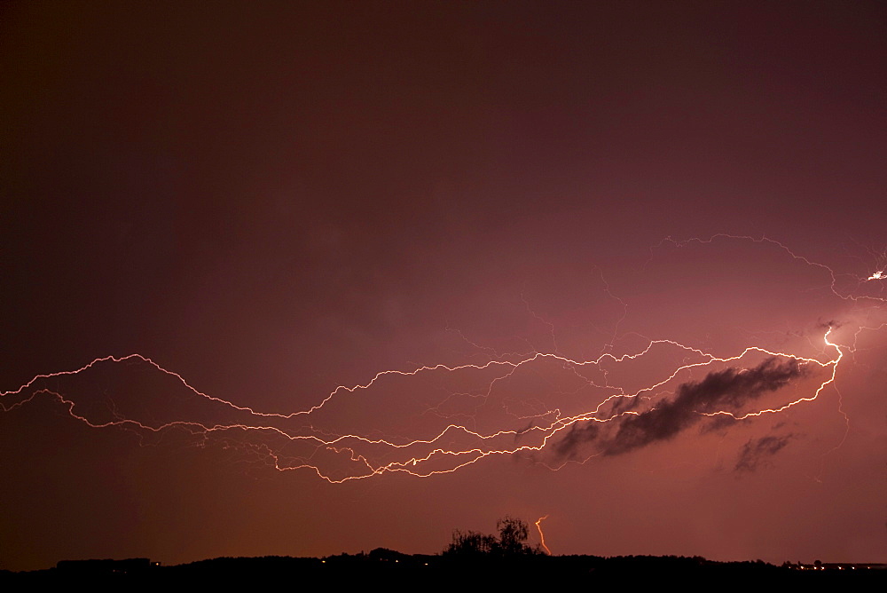 Thunderstorm at night with lightning, Styria, Austria, Europe