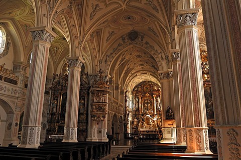 Nave of the Parish Church of St. Salvator and the Holy Cross, 1761-1766 restoration in the Rococo style, Kirchplatz 5, Polling, Upper Bavaria, Germany, Europe