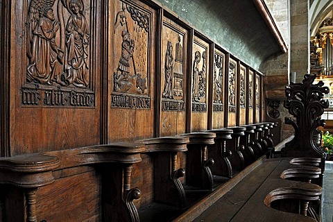 Choir stalls carved in 1446 by the Dominican monk Caspar Schokholcz, Domplatz 7, Merseburg, Saxony-Anhalt, Germany, Europe