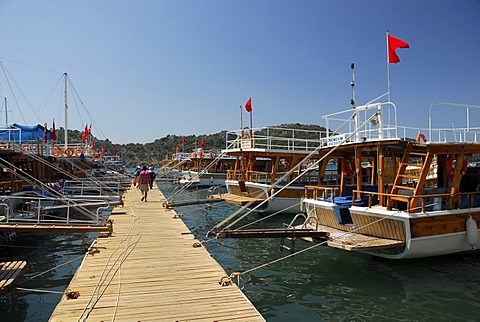 Boats in the harbor, Uecagiz, Kekova Bay, Lycian coast, Antalya Province, Mediterranean, Turkey, Eurasia