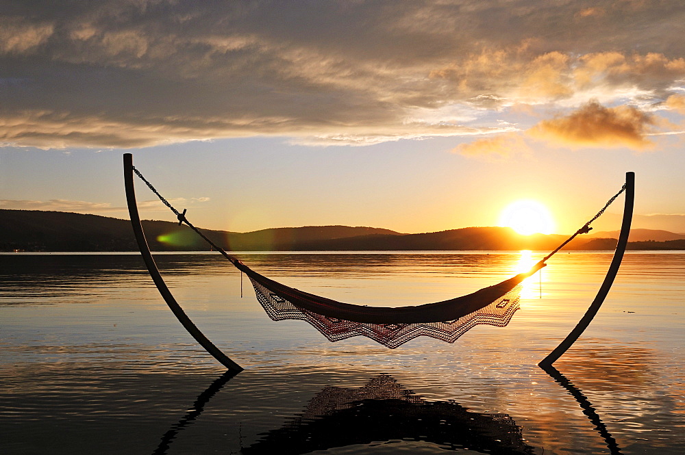 Hammock on the beach of Hotel Ekies, Vourvouru, Sithonia, Chalkidiki or Halkidiki, Greece, Europe