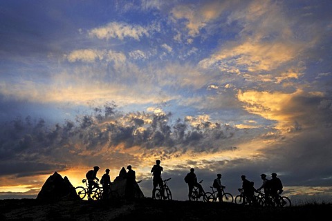 Mountain bikers cycling in Goereme, Cappadocia, Turkey