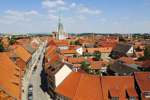 Historic town centre ensemble with St. Mary's Church, the second largest hall church in Thuringia, city of Muehlhausen, Unstrut-Hainich-Kreis district, Thuringia, Germany, Europe