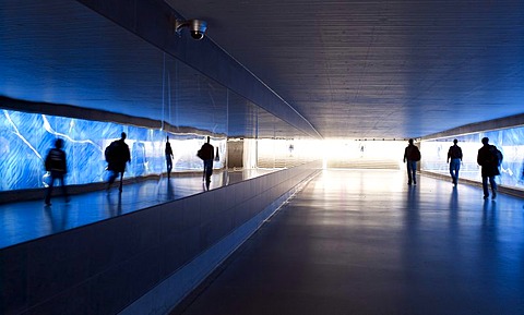 Modern pedestrian underpass with surveillance cameras