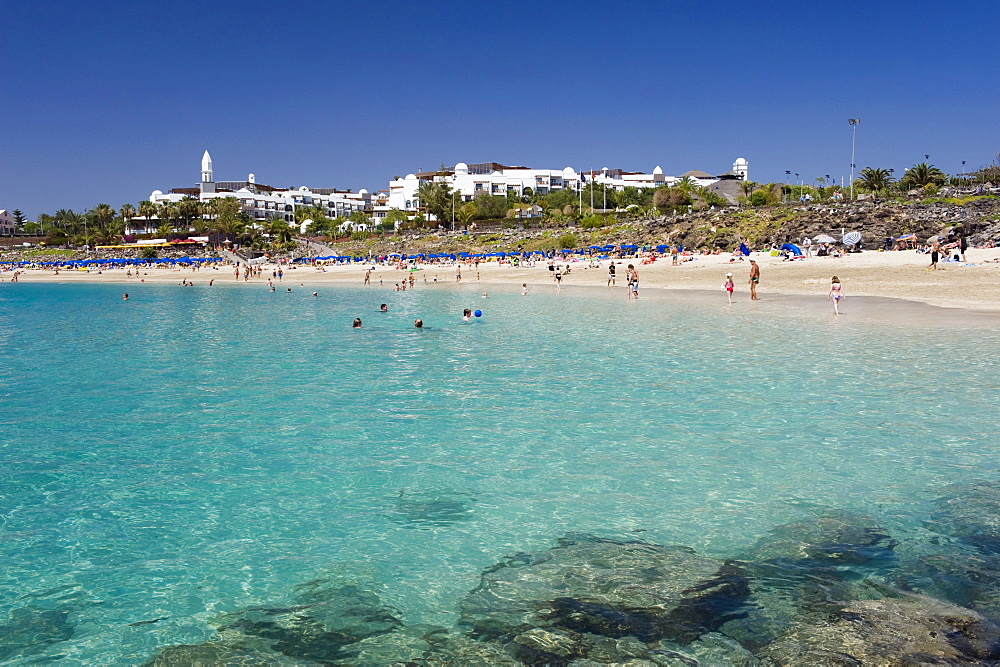 Sandy beach, Playa Dorada, Playa Blanca, Lanzarote, Canary Islands, Spain, Europe