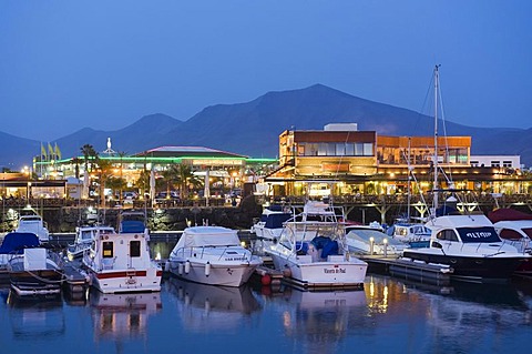 Boats in the marina at night, Marina Rubicon, Playa Blanca, Lanzarote, Canary Islands, Spain, Europe