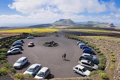 Round parking lot at the Mirador del Rio, built by the artist Cesar Manrique, Lanzarote, Canary Islands, Spain, Europe