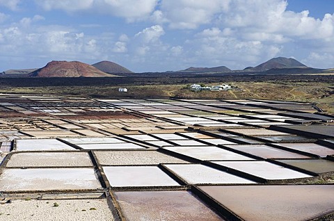 Sea salt refinery, pools of brine, Salinas de Janubio, Lanzarote, Canary Islands, Spain, Europe