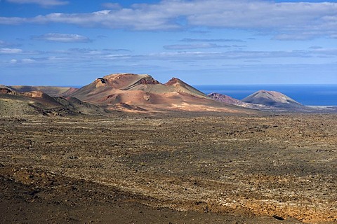 Volcanic landscape in Montana del Fuego de Timanfaya National Park, Lanzarote, Canary Islands, Spain, Europe