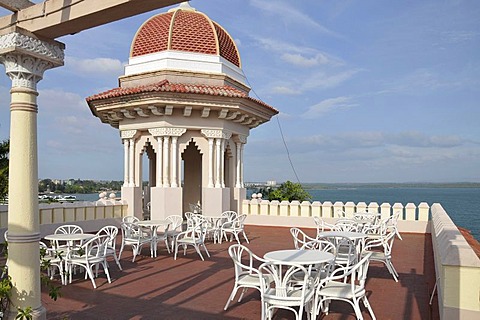 Sea view from the terrace of the Palacio del Valle, Punta Gorda peninsula, Cienfuegos, Cuba, Caribbean, Central America