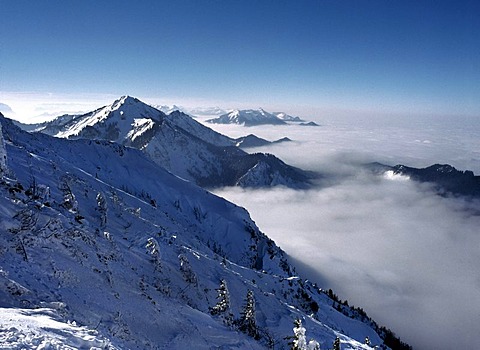 Alpine landscape in winter, Upper Bavaria, Germany, Europe