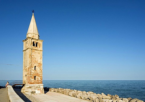 Bell tower, lighthouse of the Church of the Blessed Virgin of Angel, Santuario della Madonna dell'Angelo, Adriatic Sea, Caorle, Veneto, Italy, Europe