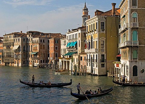 Gondolas and palaces, Grand Canal, Cannaregio, Venice, Veneto, Italy, Europe