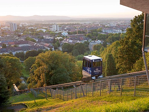 The Schlossbergbahn lift running from downtown up to the Schlossberg hill, Freiburg im Breisgau, Baden-Wuerttemberg, Germany, Europe