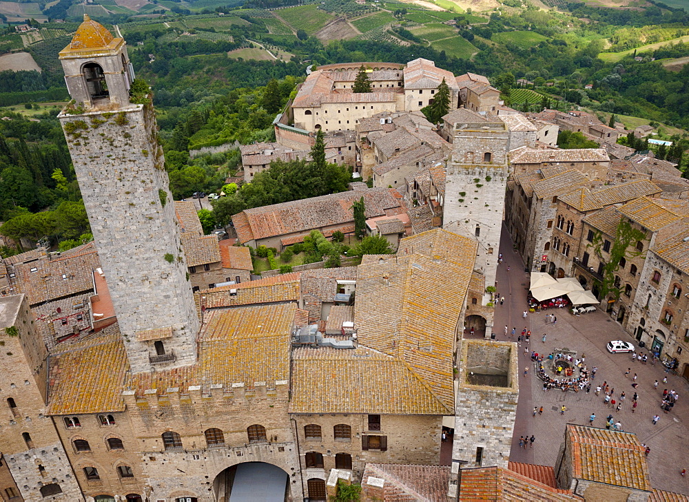 Dynasty tower in the medieval city center, San Gimignano, Tuscany, Italy, Europe