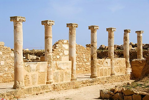 Archeology, antiquity, archaeological site, row of columns, near the Royal Tombs of Nea Paphos, Pafos, Southern Cyprus, Republic of Cyprus, Mediterranean Sea, Europe