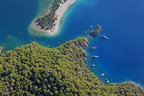 Aerial view, Oeluedeniz Bay near Fethiye, Turkish Aegean, Turkey, Asia