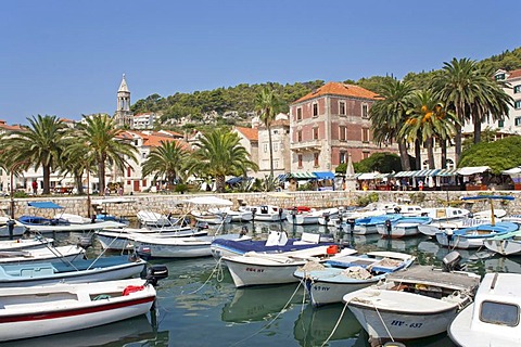 Boats in the harbour of the town of Hvar, Hvar Island, Central Dalmatia, Adriatic Coast, Croatia, Europe