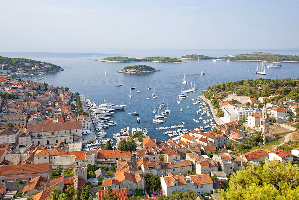 View of Hvar Town from the fortress, island of Hvar, Central Dalmatia, Adriatic Coast, Croatia, Europe