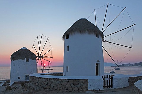 Windmills in Mykonos town, Mykonos island, Cyclades, Aegean Sea, Greece, Europe