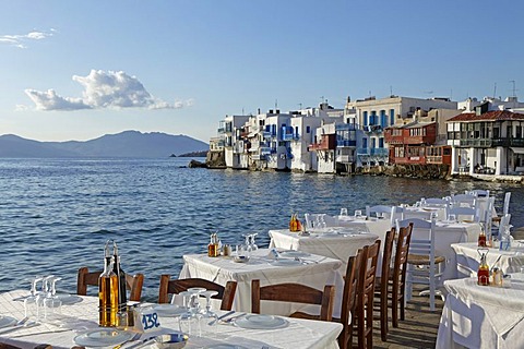 Little Venice, Mykonos town, Mykonos island, Cyclades, Aegean Sea, Greece, Europe