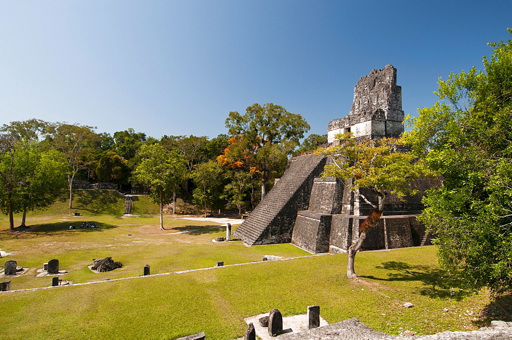 Temple II and Grand Plaza, Tikal, archaeological site of the Maya civilization, Guatemala, Central America