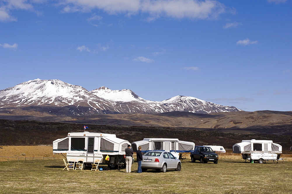 Caravan, Mid-Atlantic Rift zone, Thingvellir National Park, Iceland, Europe