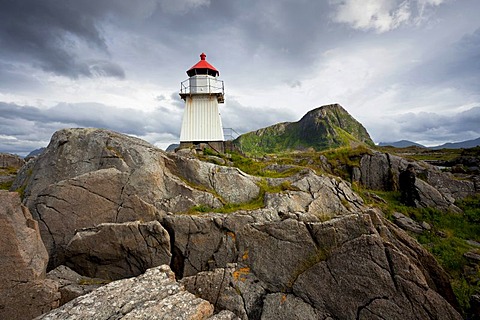 Hov Lighthouse on the Lofoten Islands in summer, Norway, Europe