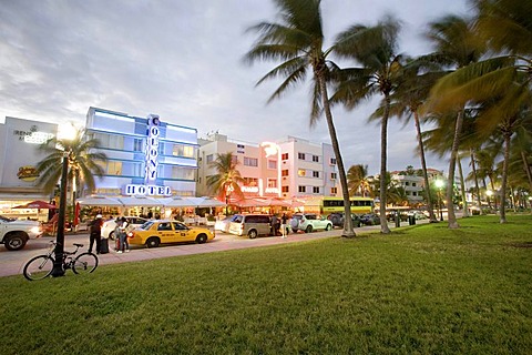 Illuminated Colony Hotel, South Beach, Ocean Drive, Miami, Florida, United States of America, USA