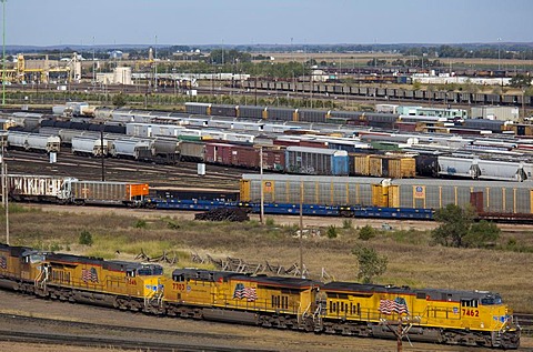 The Union Pacific Railroad's Bailey Yard, the largest rail yard in the world which handles 14, 000 rail cars every day, North Platte, Nebraska, USA