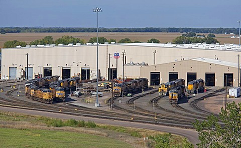 The locomotive repair shop at Union Pacific Railroad's Bailey Yard, the largest rail yard in the world which handles 14, 000 rail cars every day, North Platte, Nebraska, USA