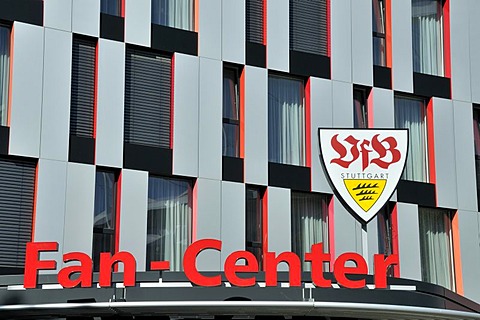 Fan Center of the VfB Stuttgart football club at the Carl Benz Center, front, Stuttgart, Baden-Wuerttemberg, Germany, Europe