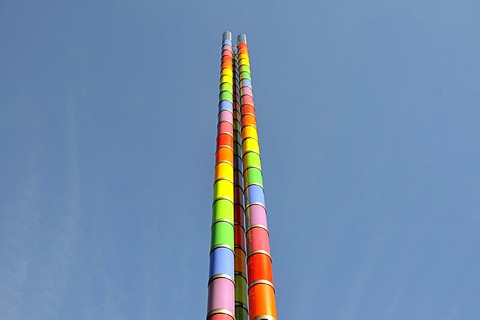 32 metre high statue trio by Max Bill at the Mercedes-Benz Museum, Stuttgart, Baden-Wuerttemberg, Germany, Europe