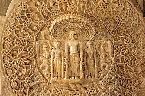 Elaborate marble frieze in the Temple of Ranakpur, a temple of the Jain religion, Rajasthan, North India, India, Asia