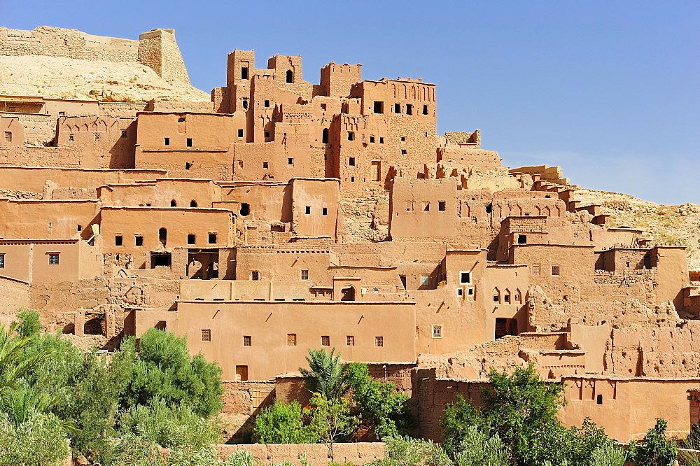 Mud-brick city of Ksar Ait Benhaddou with many Kasbahs, residential castles of the Berbers, built interconnected with one another, Ait Benhaddou, South Morocco, Morocco, Africa