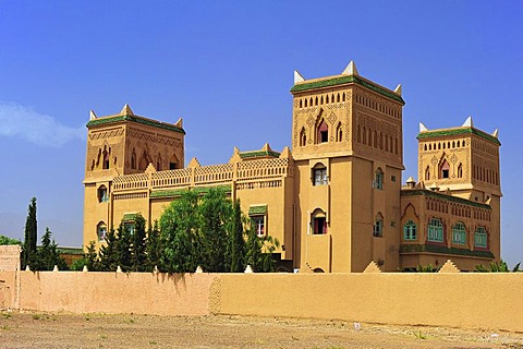 Kasbah, mud fortress with traditional Berber ornaments and patterns, Kasbah Asmaa Hotel, Midelt, Southern Morocco, Morocco, Africa