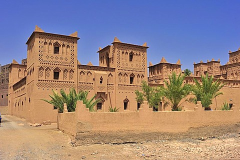 Partial view of the restored Kasbah Amerhidil, residential castle, adobe castle of the Berbers, Road of Kasbahs, Dades Gorges, Morocco, Africa