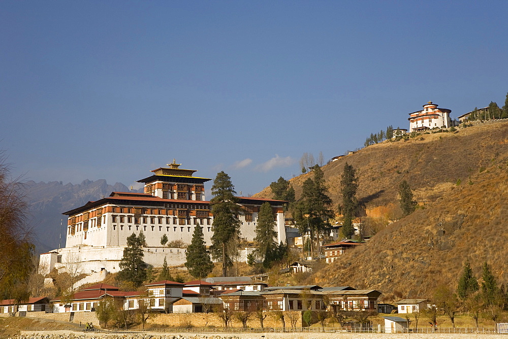 Paro Rimpong Dzong, the monastery in which the Hollywood film Little Buddha by Bernardo Bertolucci was filmed, Paro, Bhutan, Kingdom of Bhutan, South Asia