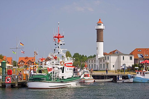 Timmendorf harbour and the lighthouse, Poel Island, Mecklenburg-Western Pomerania, Germany, Europe